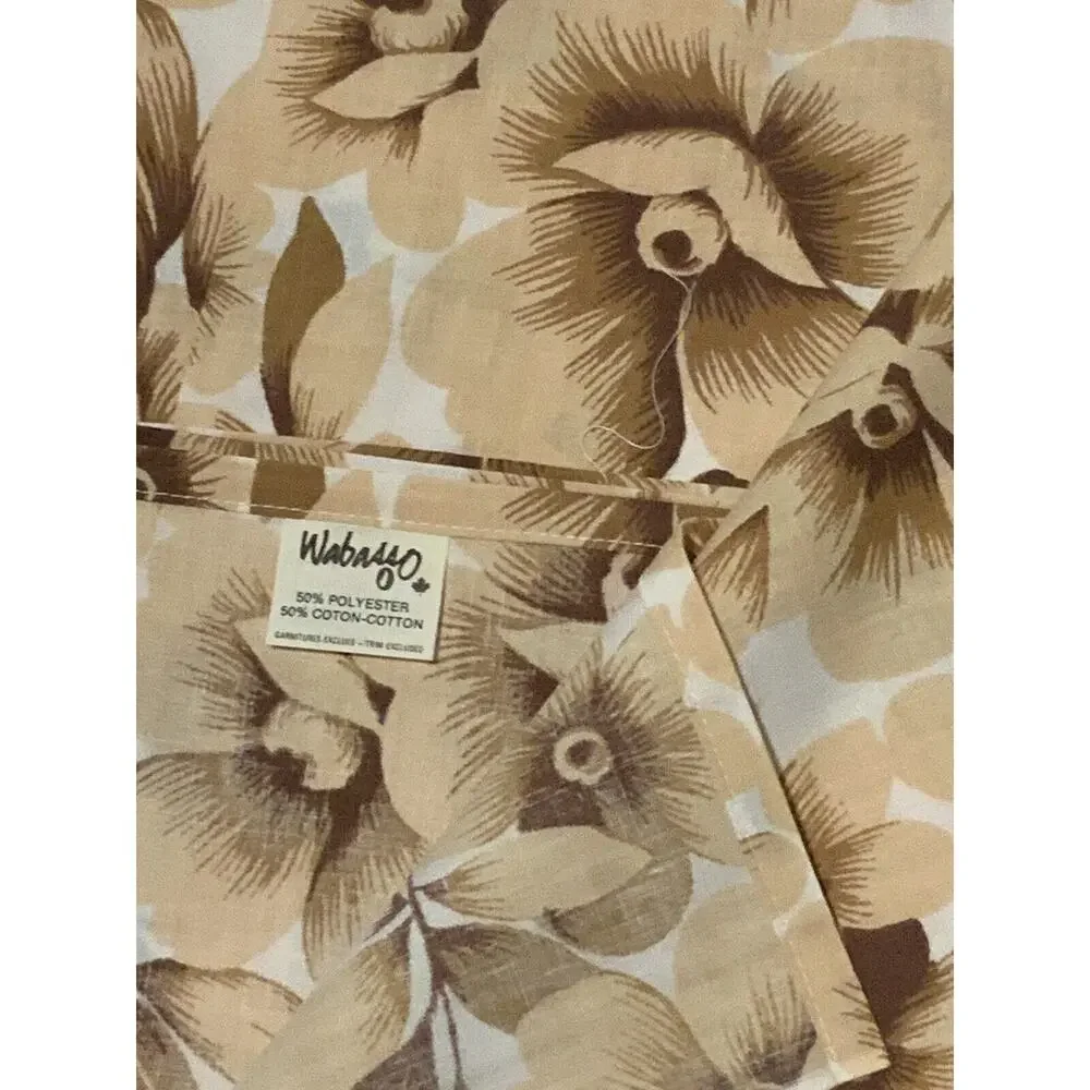 Vintage 70’s Wabasso Brown Hibiscus Floral Full Double Sheet Set Pillowcases